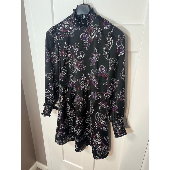 NEW Loft Womens Paisley Smocked‎ Flare Long Sleeve Dress Size 4 Small Spring - Picture 3 of 11